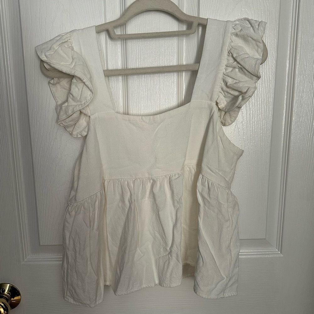 Linen Ruffle Sleeve Top - Picture 2 of 7